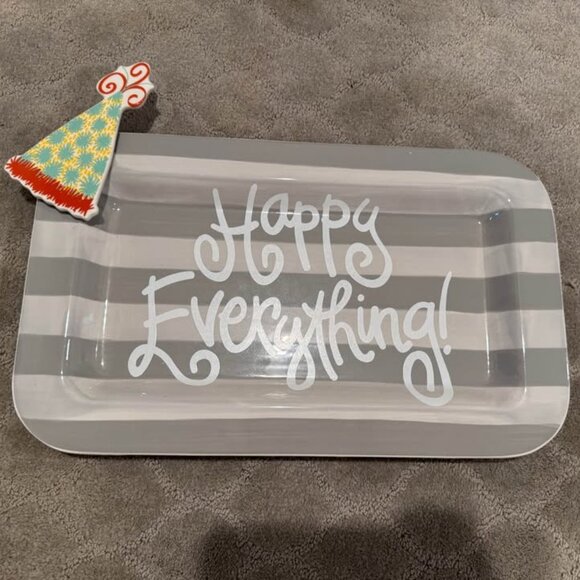 Stone Stripe Happy Everything Rectangle Platter with Pom Hat Attachment - Picture 1 of 2
